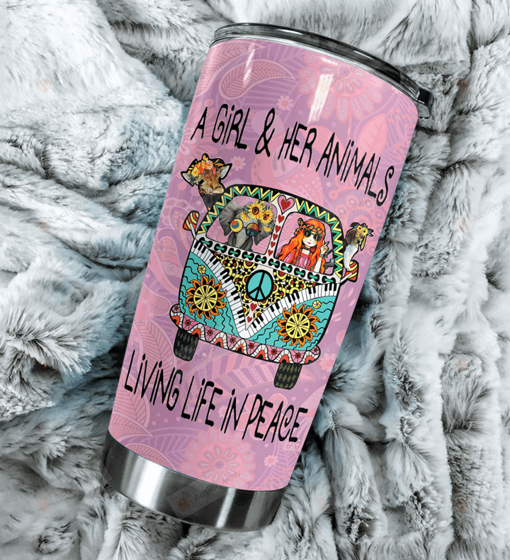 Hippie A Girl And Her Animals Living Life In Peace Stainless Steel Tumbler Perfect Gifts For Hippie Lover Tumbler Cups For Coffee/Tea, Great Customized Gifts For Birthday Christmas Thanksgiving