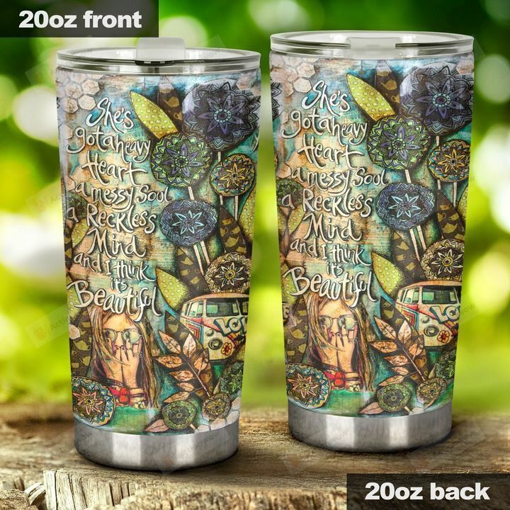 Hippie She's Got A Heavy Heart Stainless Steel Tumbler Perfect Gifts For Hippie Lover Tumbler Cups For Coffee/Tea, Great Customized Gifts For Birthday Christmas Thanksgiving