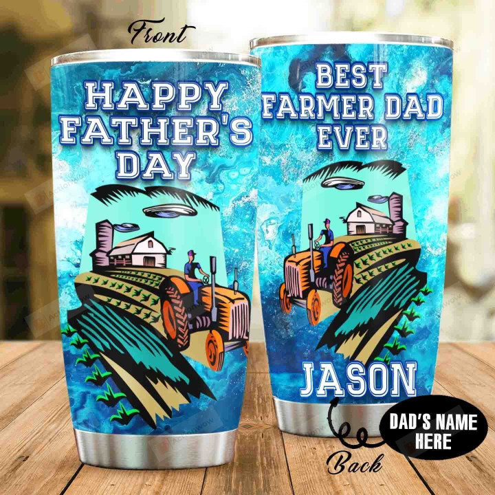 Personalized Best Farmer Dad Ever Stainless Steel Tumbler Perfect Gifts For Farmer Tumbler Cups For Coffee/Tea, Great Customized Gifts For Birthday Christmas Thanksgiving Father's Day