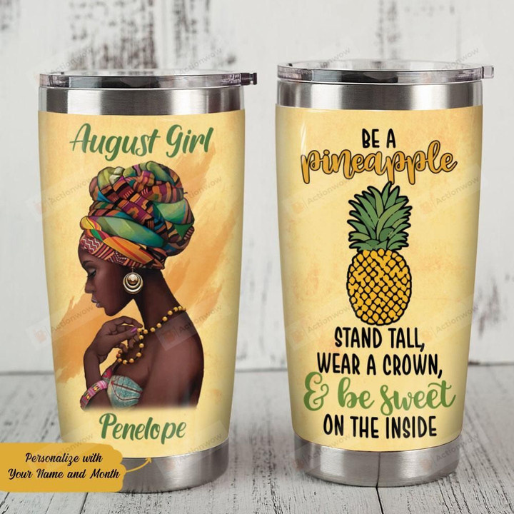 Personalized Black Girl Pineapple Stand Tall Wear A Crown Stainless Steel Tumbler Perfect Gifts For Pineapple Lover Tumbler Cups For Coffee/Tea, Great Customized Gifts For Birthday Christmas Thanksgiving