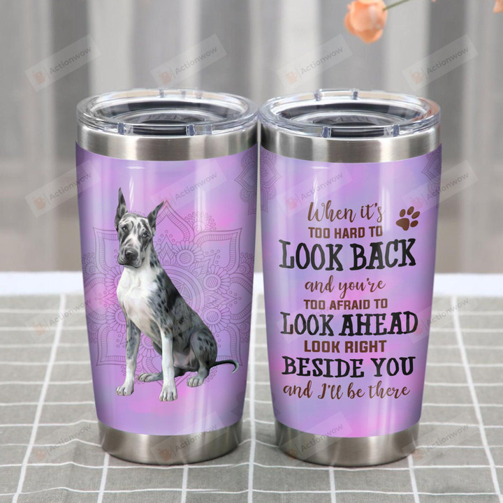 Great Dane Look Right Beside You And I'll Be There Stainless Steel Tumbler, Tumbler Cups For Coffee/Tea, Great Customized Gifts For Birthday Christmas Thanksgiving