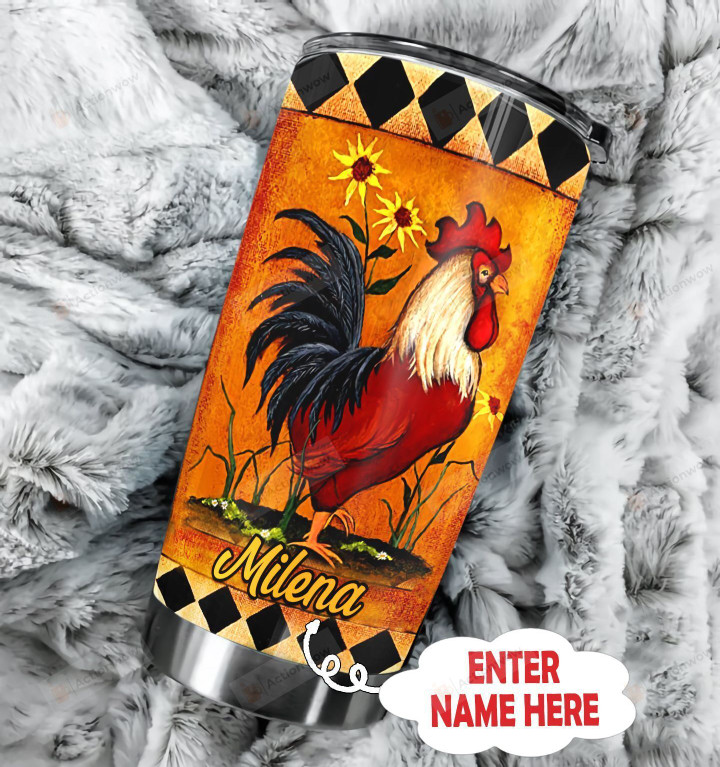 Personalized Rooster With Flower Stainless Steel Tumbler Perfect Gifts For Rooster Lover Tumbler Cups For Coffee/Tea, Great Customized Gifts For Birthday Christmas Thanksgiving