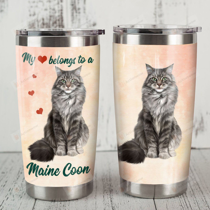 My Love Belongs To A Maine Coon Stainless Steel Tumbler Perfect Gifts For Cat Lover Tumbler Cups For Coffee/Tea, Great Customized Gifts For Birthday Christmas Thanksgiving
