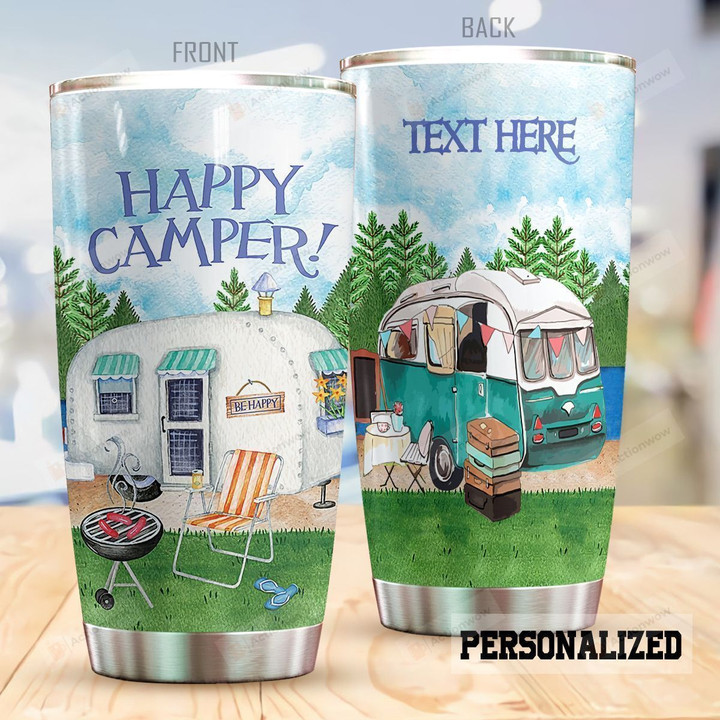 Personalized Happy Camper Stainless Steel Tumbler, Tumbler Cups For Coffee/Tea, Great Customized Gifts For Birthday Christmas Thanksgiving