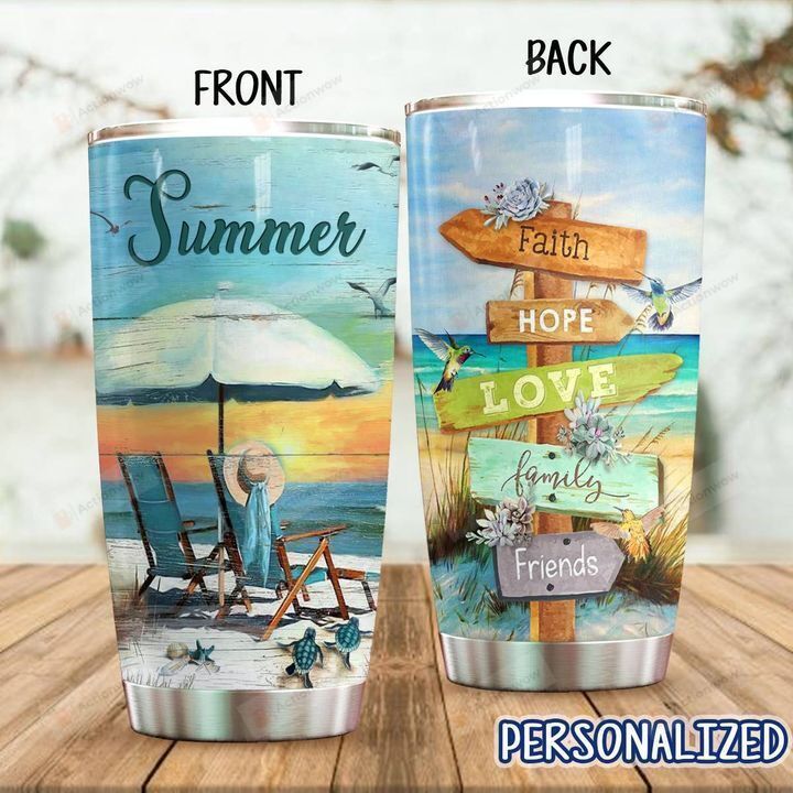 Personalized Beach Faith Hope Love Family Friends Stainless Steel Tumbler Perfect Gifts For Beach Lover Tumbler Cups For Coffee/Tea, Great Customized Gifts For Birthday Christmas Thanksgiving