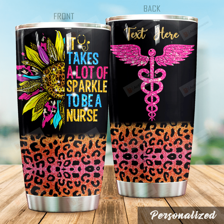 Personalized Nurse It Takes A Lot Of Sparkle To Be A Nurse Medical Symbol Sunflower Stainless Steel Tumbler Perfect Gifts For Nurse Tumbler Cups For Coffee/Tea, Great Customized Gifts For Birthday Christmas Thanksgiving