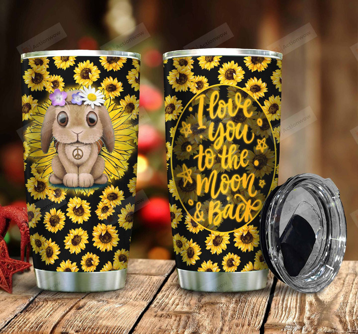 Bunny Sunflower Love You To The Moon Stainless Steel Tumbler Perfect Gifts For Rabbit Lover Tumbler Cups For Coffee/Tea, Great Customized Gifts For Birthday Christmas Thanksgiving