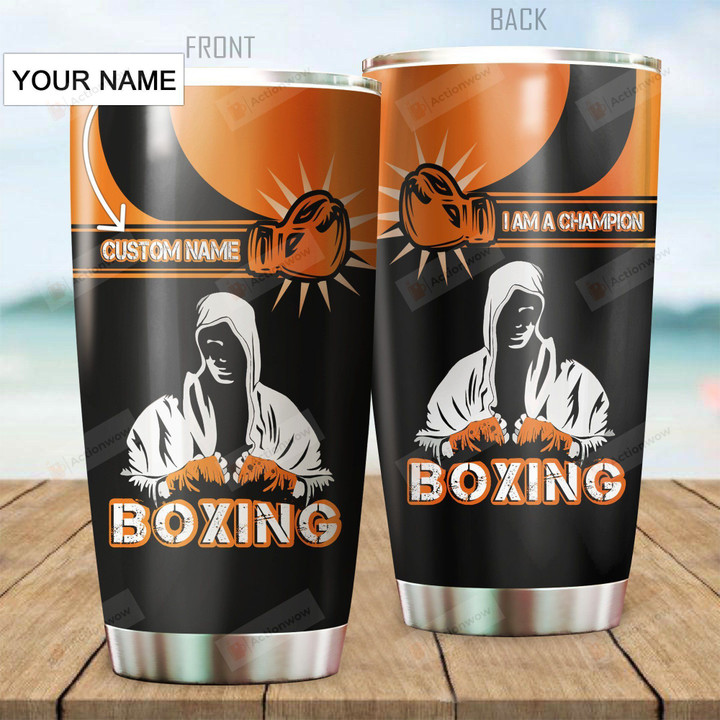 Personalized Boxing I Am A Champion Stainless Steel Tumbler Perfect Gifts For Boxing Lover Tumbler Cups For Coffee/Tea, Great Customized Gifts For Birthday Christmas Thanksgiving