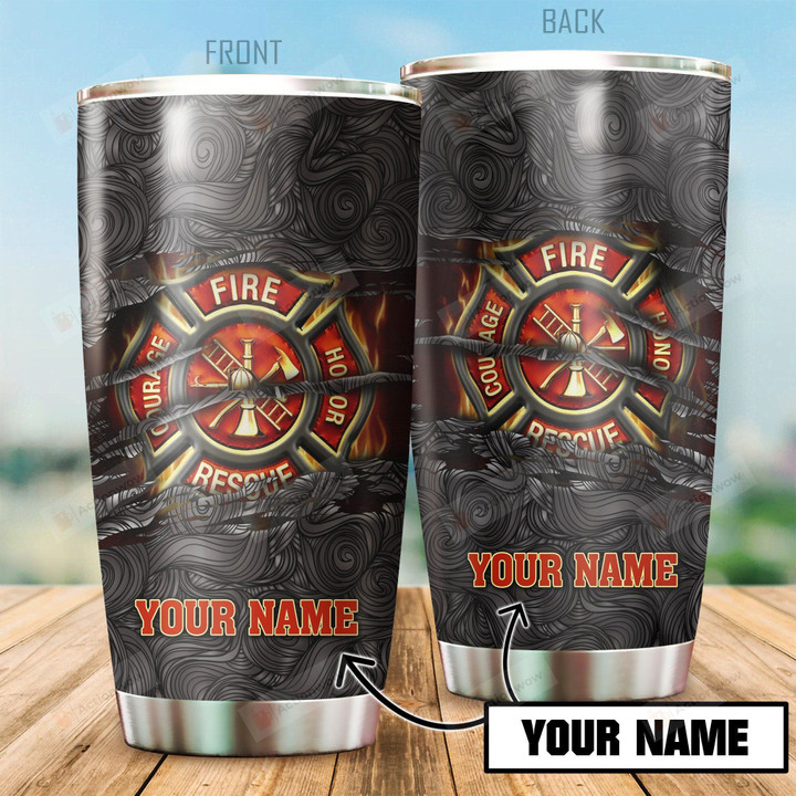 Personalized Firefighter Symbol Stainless Steel Tumbler Perfect Gifts For Firefighter Lover Tumbler Cups For Coffee/Tea, Great Customized Gifts For Birthday Christmas Thanksgiving