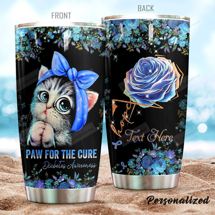 Personalized Diabetes Awareness Paw For The Cure Stainless Steel Tumbler Perfect Gifts For Cat Lover Tumbler Cups For Coffee/Tea, Great Customized Gifts For Birthday Christmas Thanksgiving