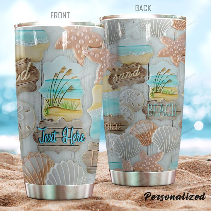 Personalized Beach Seashell Beach Sand Relax Stainless Steel Tumbler Perfect Gifts For Beach Lover Tumbler Cups For Coffee/Tea, Great Customized Gifts For Birthday Christmas Thanksgiving