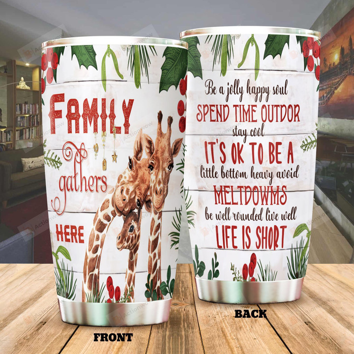Giraffe Family Gathered Here Stainless Steel Tumbler Perfect Gifts For Giraffe Lover Tumbler Cups For Coffee/Tea, Great Customized Gifts For Birthday Christmas Thanksgiving