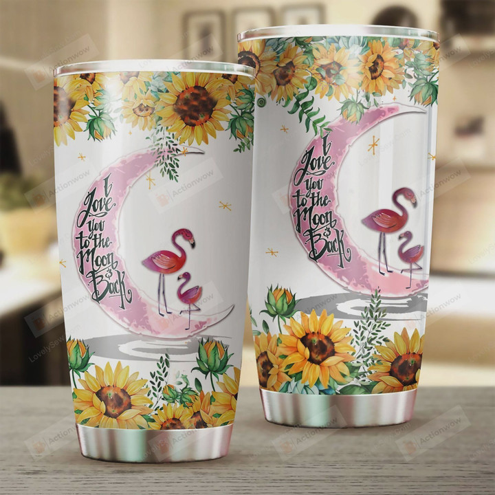 Flamingo Flower I Love You To The Moon And Back Stainless Steel Tumbler, Tumbler Cups For Coffee/Tea, Great Customized Gifts For Birthday Christmas Thanksgiving