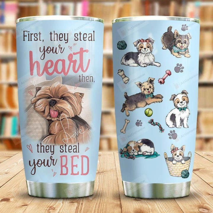 Yorkshire Terrier Steal Your Bed Stainless Steel Tumbler Perfect Gifts For Dog Lover Tumbler Cups For Coffee/Tea, Great Customized Gifts For Birthday Christmas Thanksgiving