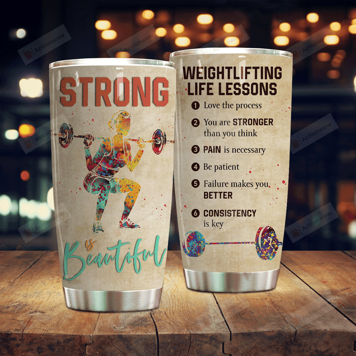Fitness Strong Is Beautiful Stainless Steel Tumbler Perfect Gifts For Weightlifting Lover Tumbler Cups For Coffee/Tea, Great Customized Gifts For Birthday Christmas Thanksgiving