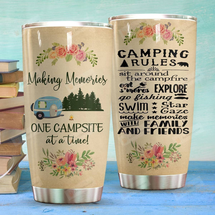 Camping Rules Sit Around The Campfire And Make Memories With Family And Friends Stainless Steel Tumbler, Tumbler Cups For Coffee/Tea, Great Customized Gifts For Birthday Christmas Thanksgiving