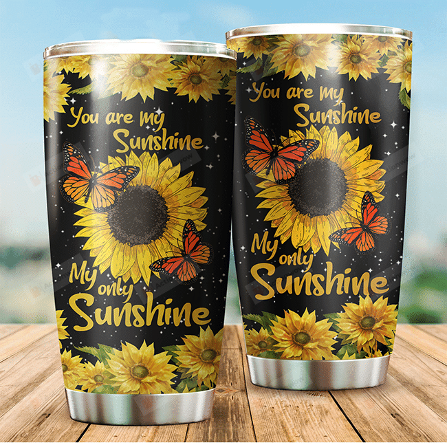 Sunflower Monarch Butterfly You Are My Sunshine Stainless Steel Tumbler Perfect Gifts For Sunflower Lover Tumbler Cups For Coffee/Tea, Great Customized Gifts For Birthday Christmas Thanksgiving