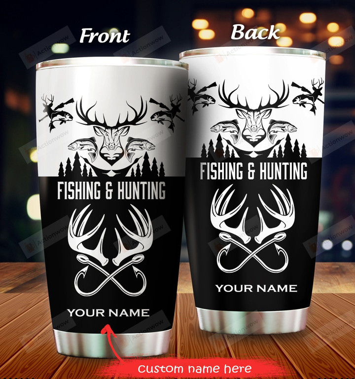 Personalized Deer Hunting Fishing Stainless Steel Tumbler Perfect Gifts For Hunting And Fishing Lover Tumbler Cups For Coffee/Tea, Great Customized Gifts For Birthday Christmas Thanksgiving