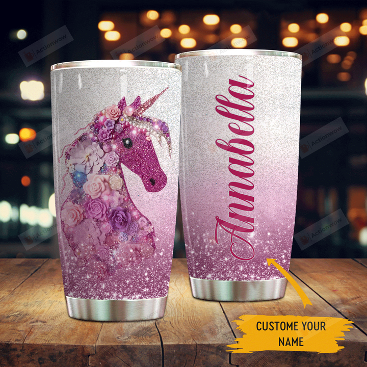 Personalized Unicorn Glitter Stainless Steel Tumbler Perfect Gifts For Unicorn Lover Tumbler Cups For Coffee/Tea, Great Customized Gifts For Birthday Christmas Thanksgiving