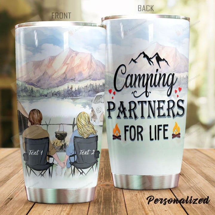 Personalized Camping Partners For Life Stainless Steel Tumbler, Tumbler Cups For Coffee/Tea, Great Customized Gifts For Birthday Christmas Thanksgiving