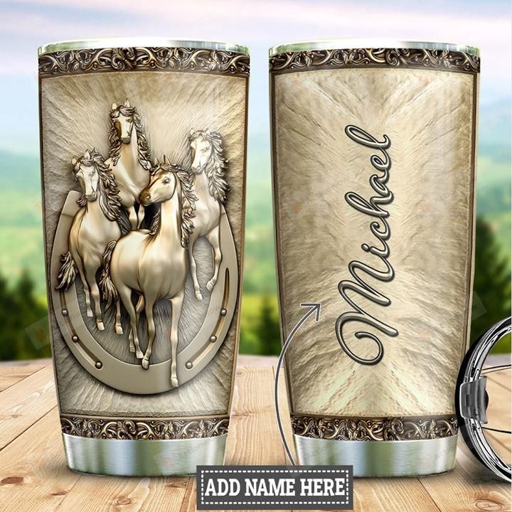 Personalized White Horse Vintage Stainless Steel Tumbler Perfect Gifts For Horse Lover Tumbler Cups For Coffee/Tea, Great Customized Gifts For Birthday Christmas Thanksgiving