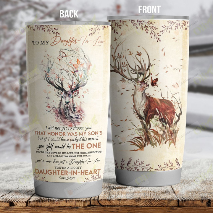 Personalized Deer To My Daughter In Law From Mom You Still Would Be The One Stainless Steel Tumbler Perfect Gifts For Deer Lover Tumbler Cups For Coffee/Tea, Great Customized Gifts For Birthday Christmas Thanksgiving