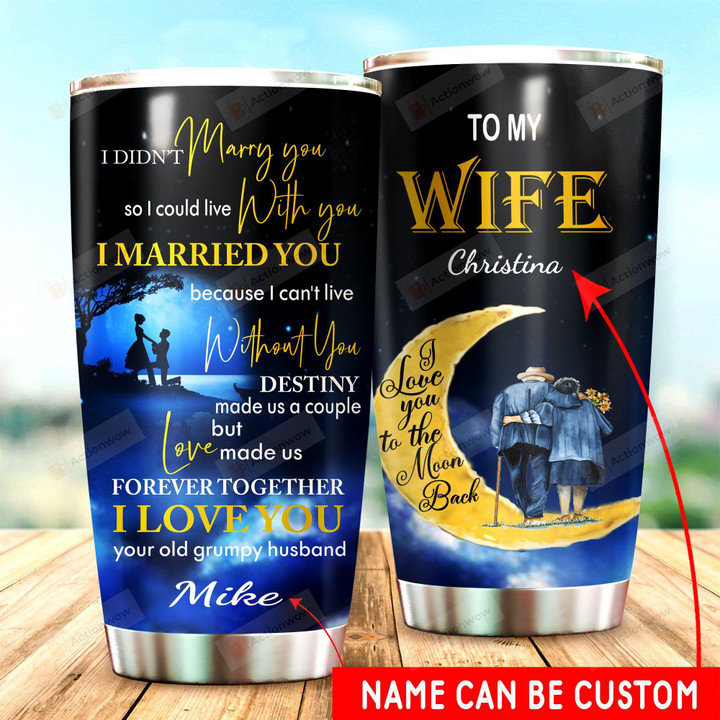 Personalized Family To My Wife From Husband I Love You To The Moon Stainless Steel Tumbler Perfect Gifts For Couple Tumbler Cups For Coffee/Tea, Great Customized Gifts For Birthday Christmas Thanksgiving