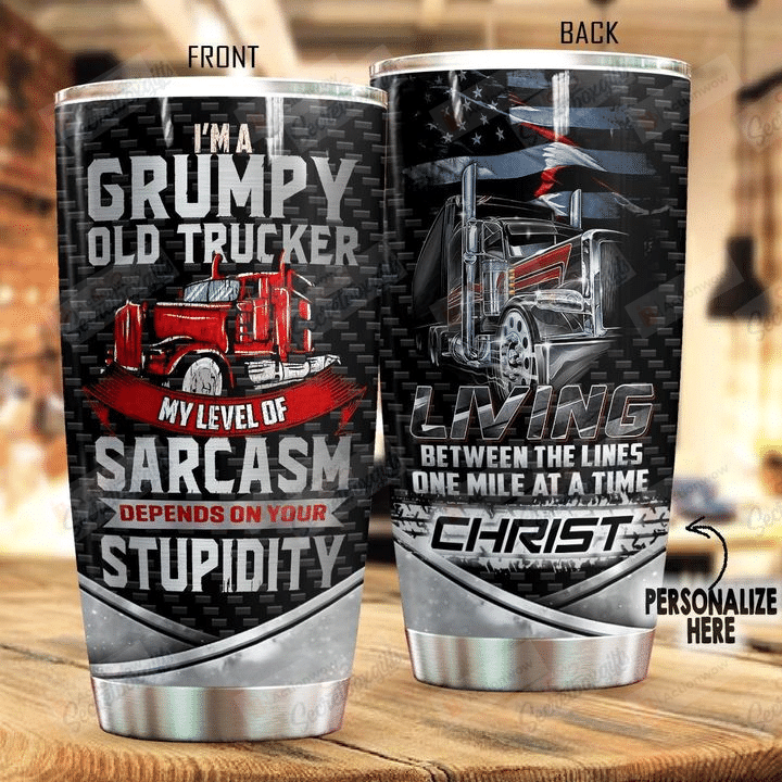Personalized Trucker I'm A Grumpy Old Trucker Stainless Steel Tumbler Perfect Gifts For Truck Driver Tumbler Cups For Coffee/Tea, Great Customized Gifts For Birthday Christmas Thanksgiving