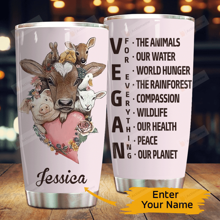 Personalized Vegan For Everything Stainless Steel Tumbler Perfect Gifts For Vegan Lover Tumbler Cups For Coffee/Tea, Great Customized Gifts For Birthday Christmas Thanksgiving