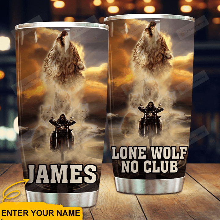 Personalized Motorbike Lone Wolf No Club Stainless Steel Tumbler Perfect Gifts For Wolf Lover Tumbler Cups For Coffee/Tea, Great Customized Gifts For Birthday Christmas Thanksgiving
