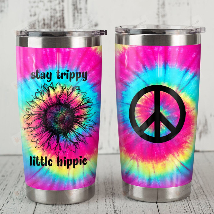 Hippie Stay Trippy Little Hippie Tie Dye Flower Stainless Steel Tumbler Perfect Gifts For Hippie Tumbler Cups For Coffee/Tea, Great Customized Gifts For Birthday Christmas Thanksgiving