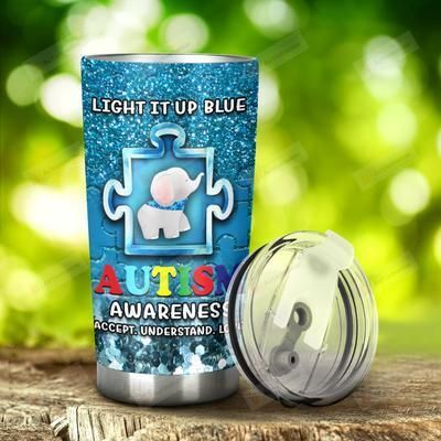 Autism Light It Up Blue Stainless Steel Tumbler Perfect Gifts For Elephant Lover Tumbler Cups For Coffee/Tea, Great Customized Gifts For Birthday Christmas Thanksgiving