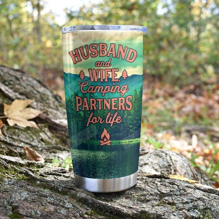 Husband And Wife Camping Partners For Life Stainless Steel Tumbler Perfect Gifts For Camping Lover Tumbler Cups For Coffee/Tea, Great Customized Gifts For Birthday Christmas Thanksgiving Wedding Valentine's Day