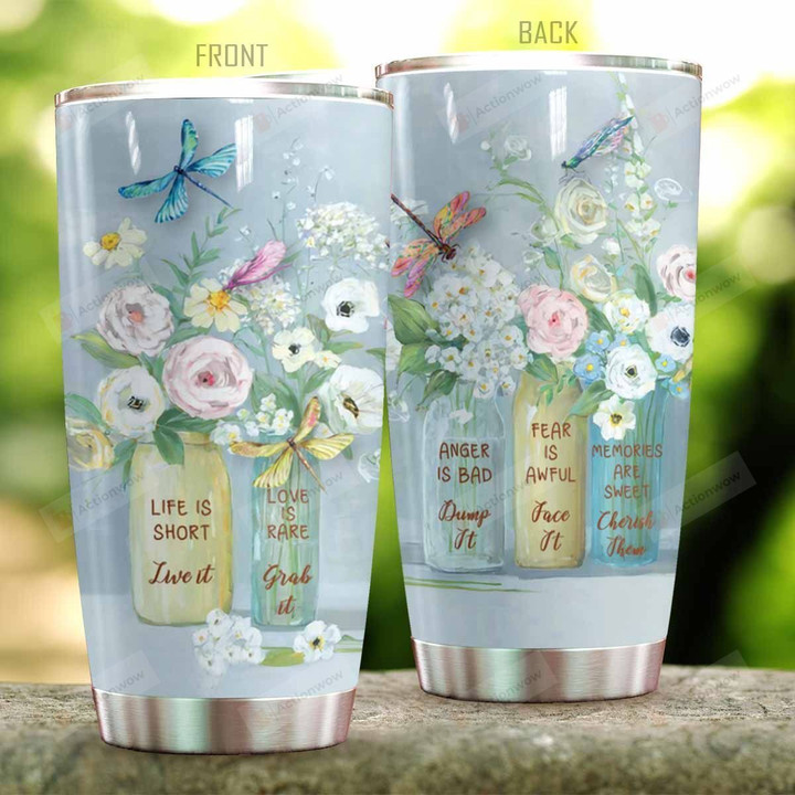 Dragonfly Life Is Short Live It Stainless Steel Tumbler Perfect Gifts For Dragonfly Lover Tumbler Cups For Coffee/Tea, Great Customized Gifts For Birthday Christmas Thanksgiving