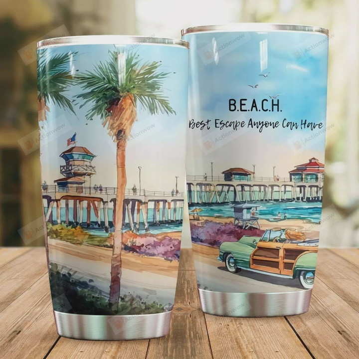 Beach Best Escape Anyone Can Have Stainless Steel Tumbler, Tumbler Cups For Coffee/Tea, Great Customized Gifts For Birthday Christmas Thanksgiving