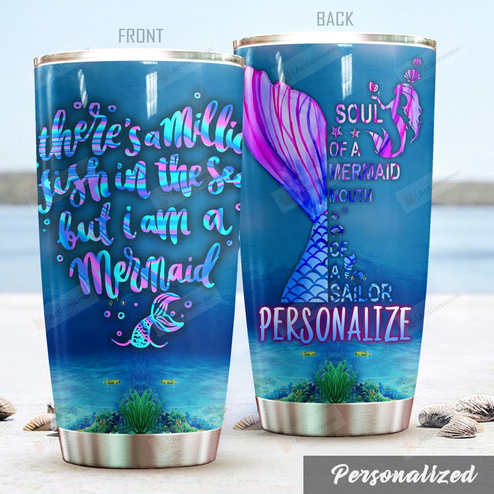 Personalized Mermaid Tail There's A Million Fish In The Sea Stainless Steel Tumbler Perfect Gifts For Mermaid Lover Tumbler Cups For Coffee/Tea, Great Customized Gifts For Birthday Christmas Thanksgiving