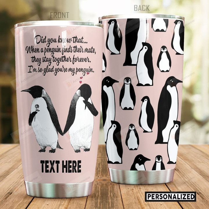 Personalized Pink Penguin Pattern They Stay Together Forvever Stainless Steel Tumbler Perfect Gifts For Penguin Lover Tumbler Cups For Coffee/Tea, Great Customized Gifts For Birthday Christmas Thanksgiving