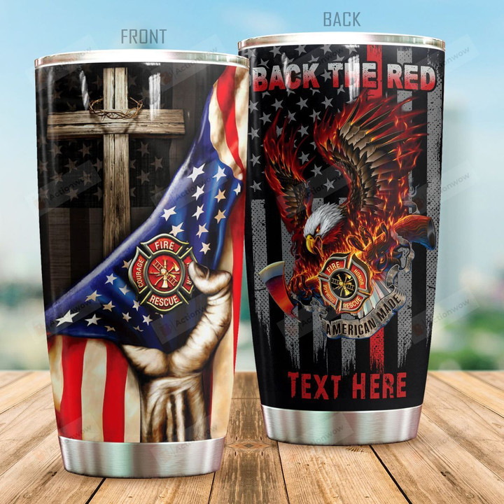 Personalized Firefighter Bald Eagle Back The Red Stainless Steel Tumbler Perfect Gifts For Firefighter Tumbler Cups For Coffee/Tea, Great Customized Gifts For Birthday Christmas Thanksgiving