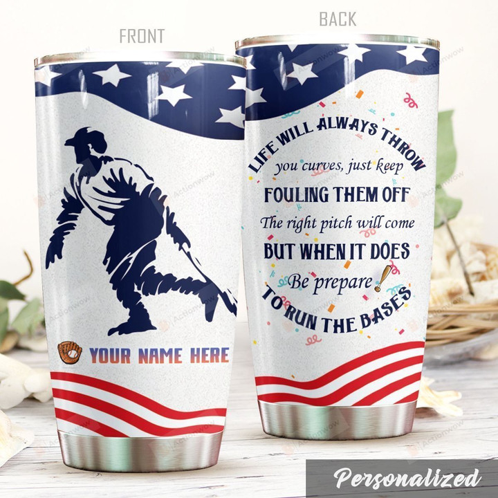 Personalized Baseball Player Just Keep Fouling Them Off Stainless Steel Tumbler Perfect Gifts For Baseball Lover Tumbler Cups For Coffee/Tea, Great Customized Gifts For Birthday Christmas Thanksgiving