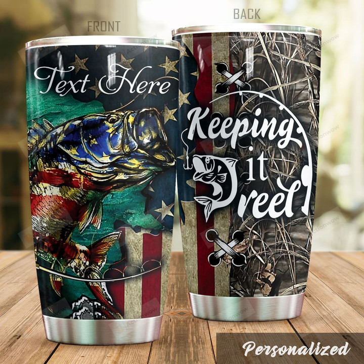 Personalized Fishing American Flag Keeping It Reel Stainless Steel Tumbler Perfect Gifts For Fishing Lover Tumbler Cups For Coffee/Tea, Great Customized Gifts For Birthday Christmas Thanksgiving