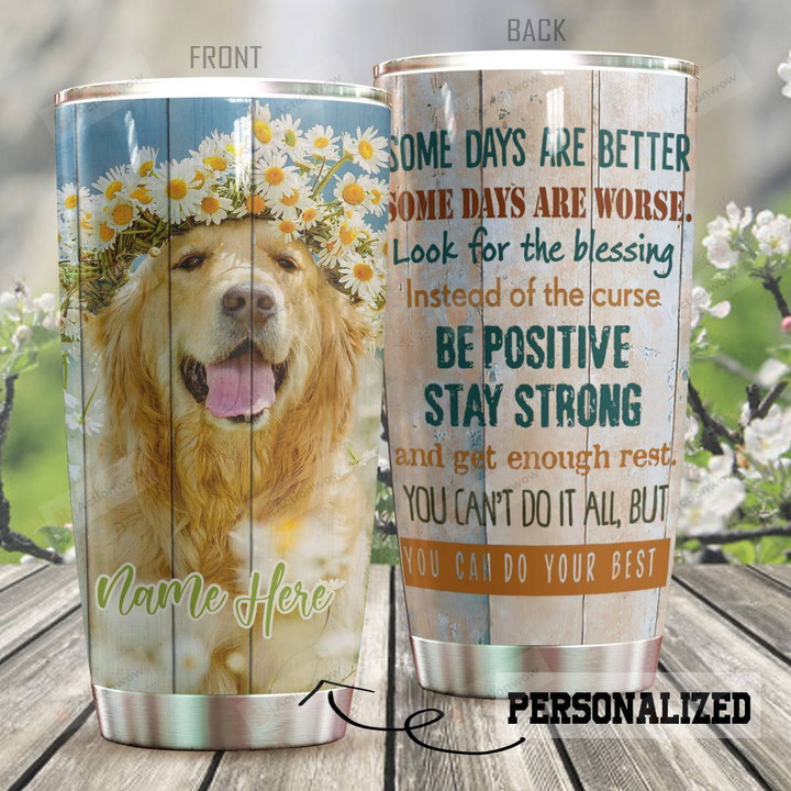 Personalized Golden Retriever Dog Wearing Daisy Wreath Look For The Blessing Stainless Steel Tumbler Perfect Gifts For Dog Lover Tumbler Cups For Coffee/Tea, Great Customized Gifts For Birthday Christmas Thanksgiving