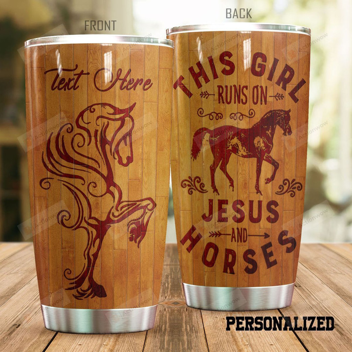 Personalized Horse This Girl Runs On Jesus Stainless Steel Tumbler Tumbler Cups For Coffee/Tea Perfect Customized Gifts For Birthday Christmas Thanksgiving Awesome Gifts For Horse Lovers