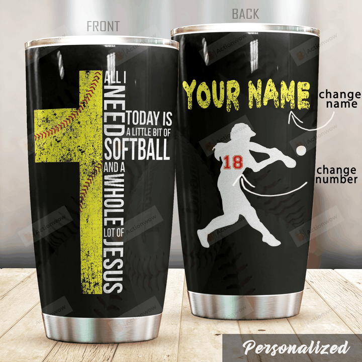 Personalized Softball Girl A Little Bit Of Softball Stainless Steel Tumbler Perfect Gifts For Softball Lover Tumbler Cups For Coffee/Tea, Great Customized Gifts For Birthday Christmas Thanksgiving