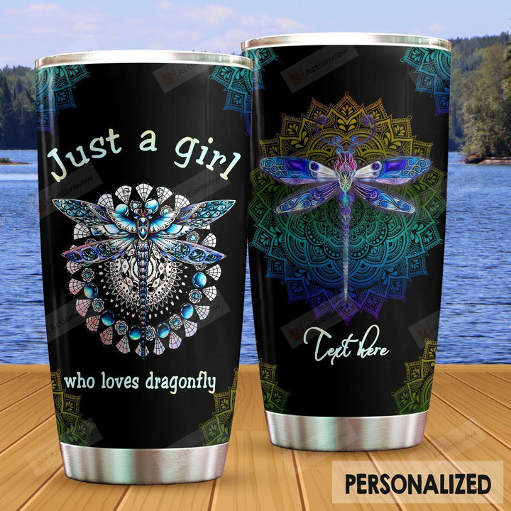 Personalized Mandala A Girl Loves Dragonfly Stainless Steel Tumbler Tumbler Cups For Coffee/Tea Meaningful Customized Gifts For Birthday Christmas Thanksgiving Awesome Gifts For Dragonfly Lovers