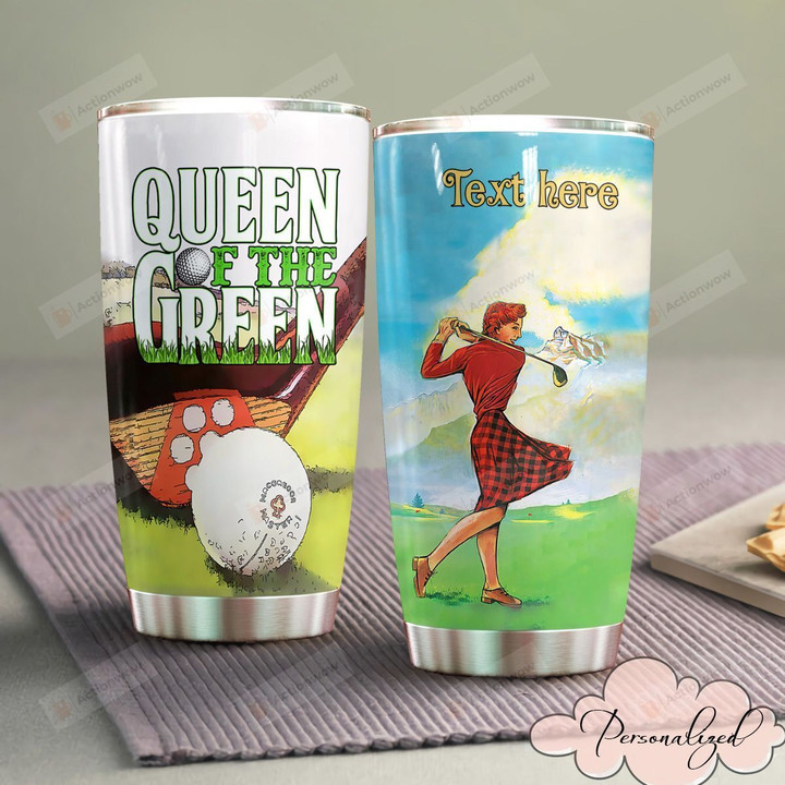Personalized Golf Girl Queen Of The Green Stainless Steel Tumbler Tumbler Cups For Coffee/Tea Great Customized Gifts For Birthday Christmas Thanksgiving Awesome Gifts For Golf Lover