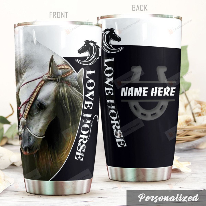 Personalized White Love Horses Stainless Steel Tumbler Perfect Gifts For Horse Lover Tumbler Cups For Coffee/Tea, Great Customized Gifts For Birthday Christmas Thanksgiving