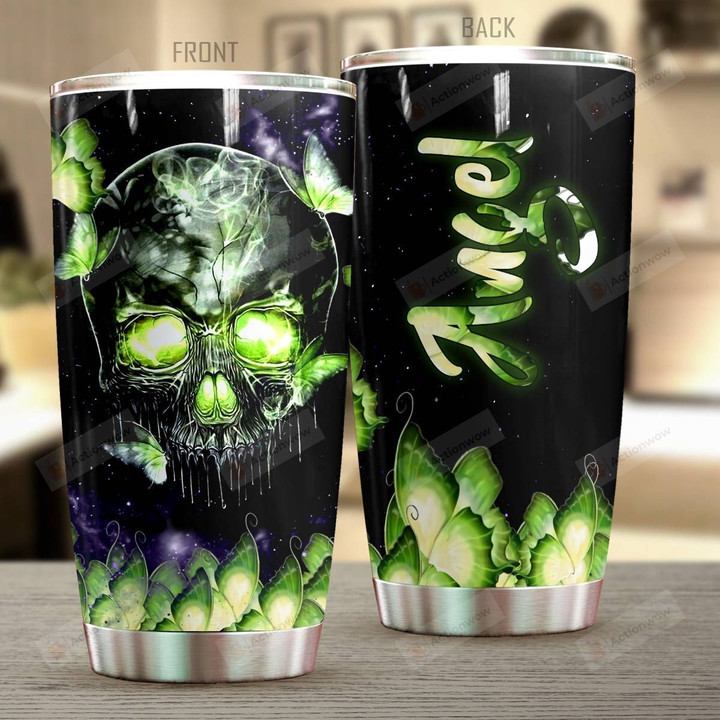 Personalized Magic Glowing Skull Butterfly Stainless Steel Tumbler Perfect Gifts For Skull Lover Tumbler Cups For Coffee/Tea, Great Customized Gifts For Birthday Christmas Thanksgiving