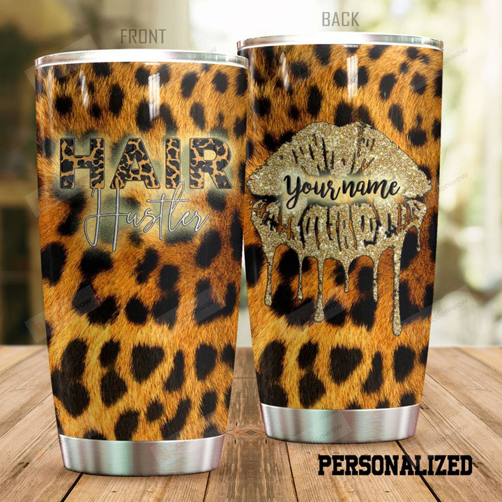 Personalized Hair Hustler Cheetah Pattern Stainless Steel Tumbler Tumbler Cups For Coffee/Tea Meaningful Customized Gifts For Birthday Christmas Thanksgiving Awesome Gifts For Hair Stylist