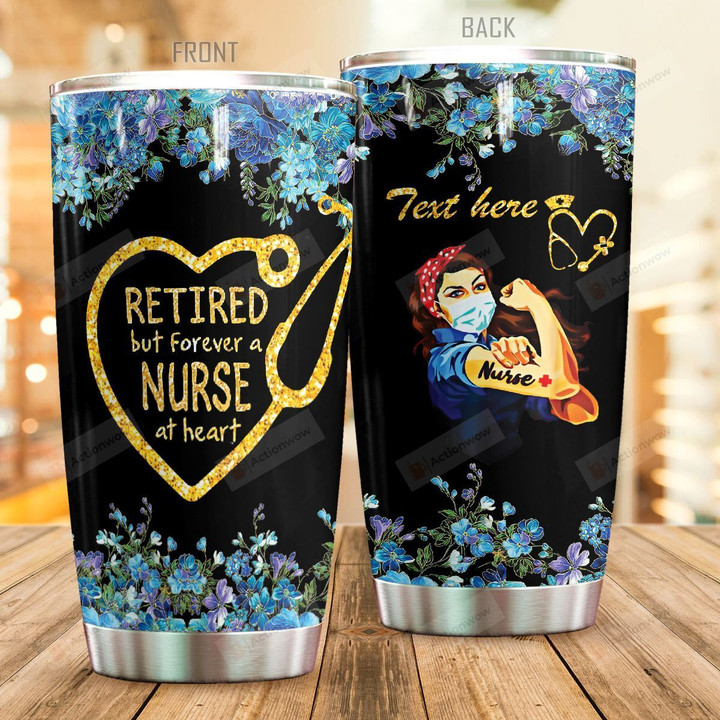 Personalized Nurse Stethoscope Retired But Forever A Nurse At Heart Stainless Steel Tumbler Perfect Gifts For Nurse Tumbler Cups For Coffee/Tea, Great Customized Gifts For Birthday Christmas Thanksgiving