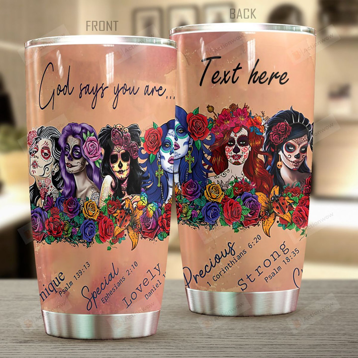 Personalized Skull Lady God Says You Are Stainless Steel Tumbler Perfect Gifts For Skull Lover Tumbler Cups For Coffee/Tea, Great Customized Gifts For Birthday Christmas Thanksgiving